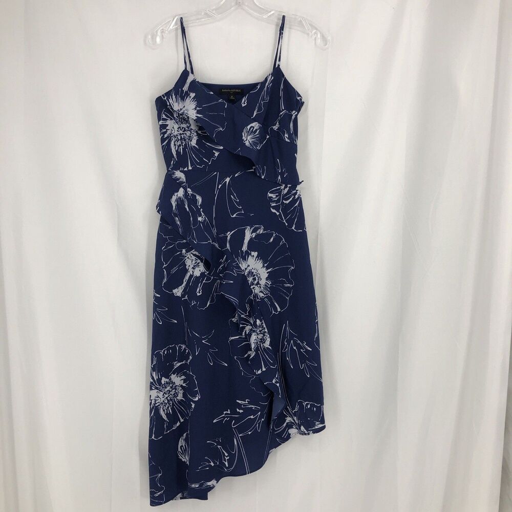 Banana Republic Blue Floral Sundress Spaghetti Strap Asymmetric Hem 2p